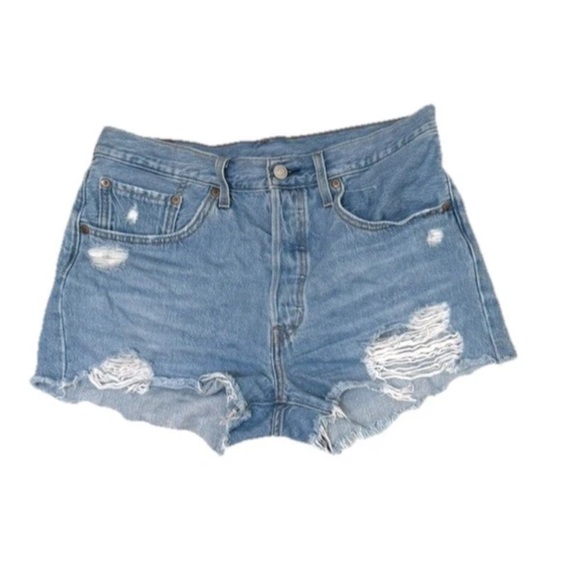 Levi's 501 Shorts Women's Size 30 Cut Off Button Fly Distressed Denim - Picture 1 of 12